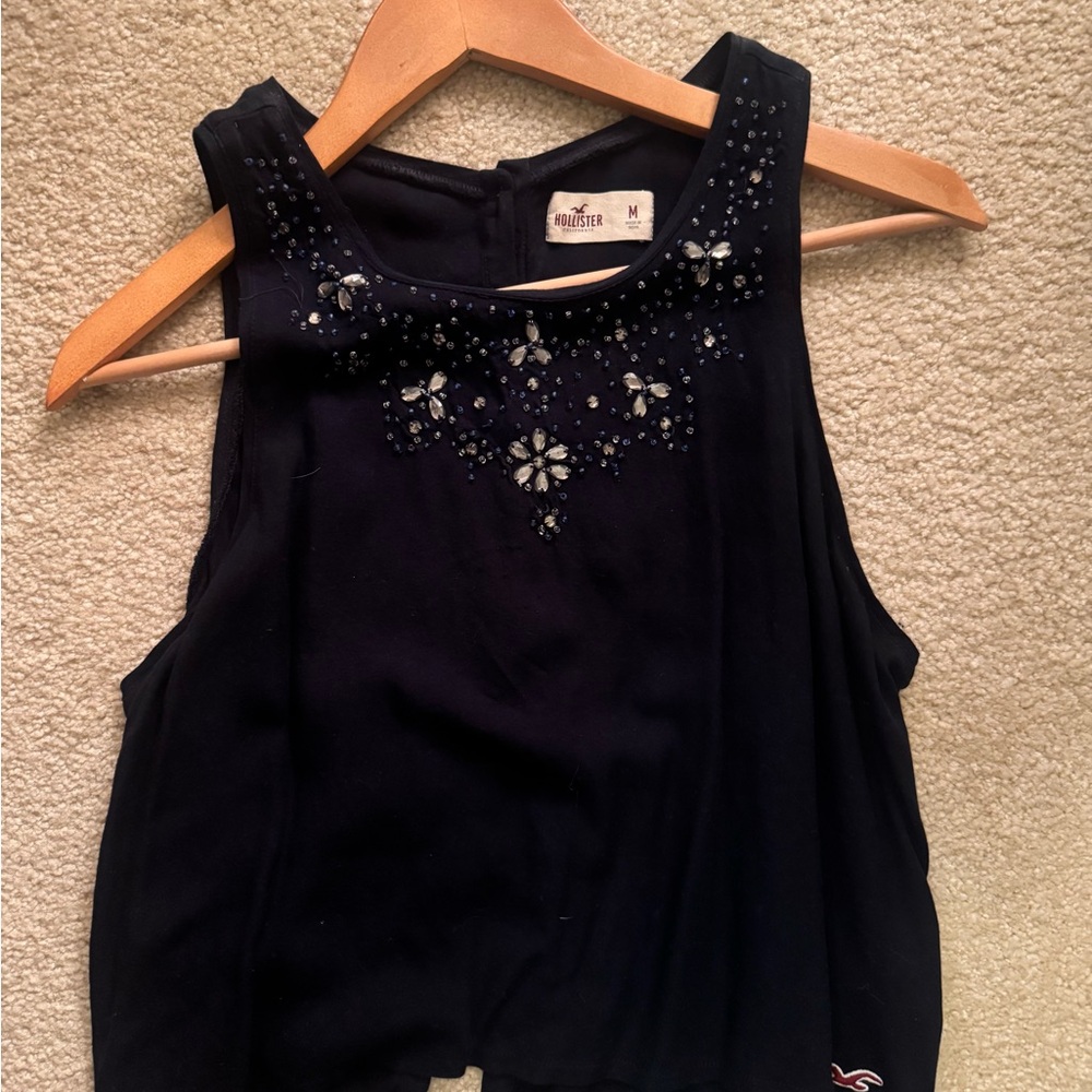 Hollister Black Embellished Sleeveless Tank Top